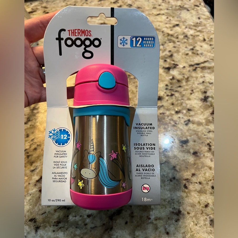 SOLD.THERMOS FOOGO Vacuum Insulated Stainless Steel 10-Ounce Straw Bottle